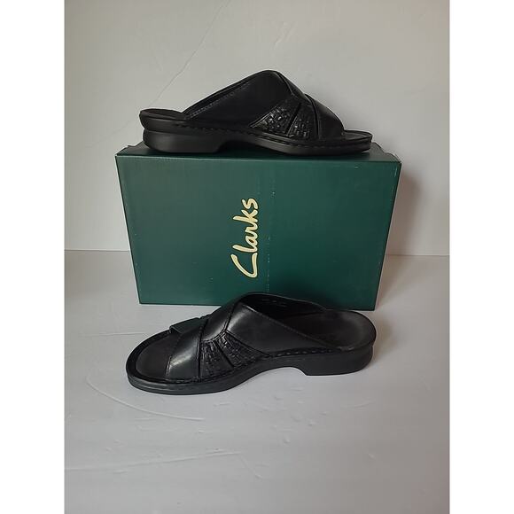 Clarks Susan SZ 9M Woven Black Leather Sandal Open Toe #34721 Flat Comfort - Picture 3 of 9
